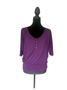 American Eagle Outfitters Dolman Sleeve Purple Scoop-Neck Button Detail Top S
